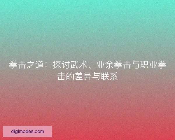 拳击之道：探讨武术、业余拳击与职业拳击的差异与联系